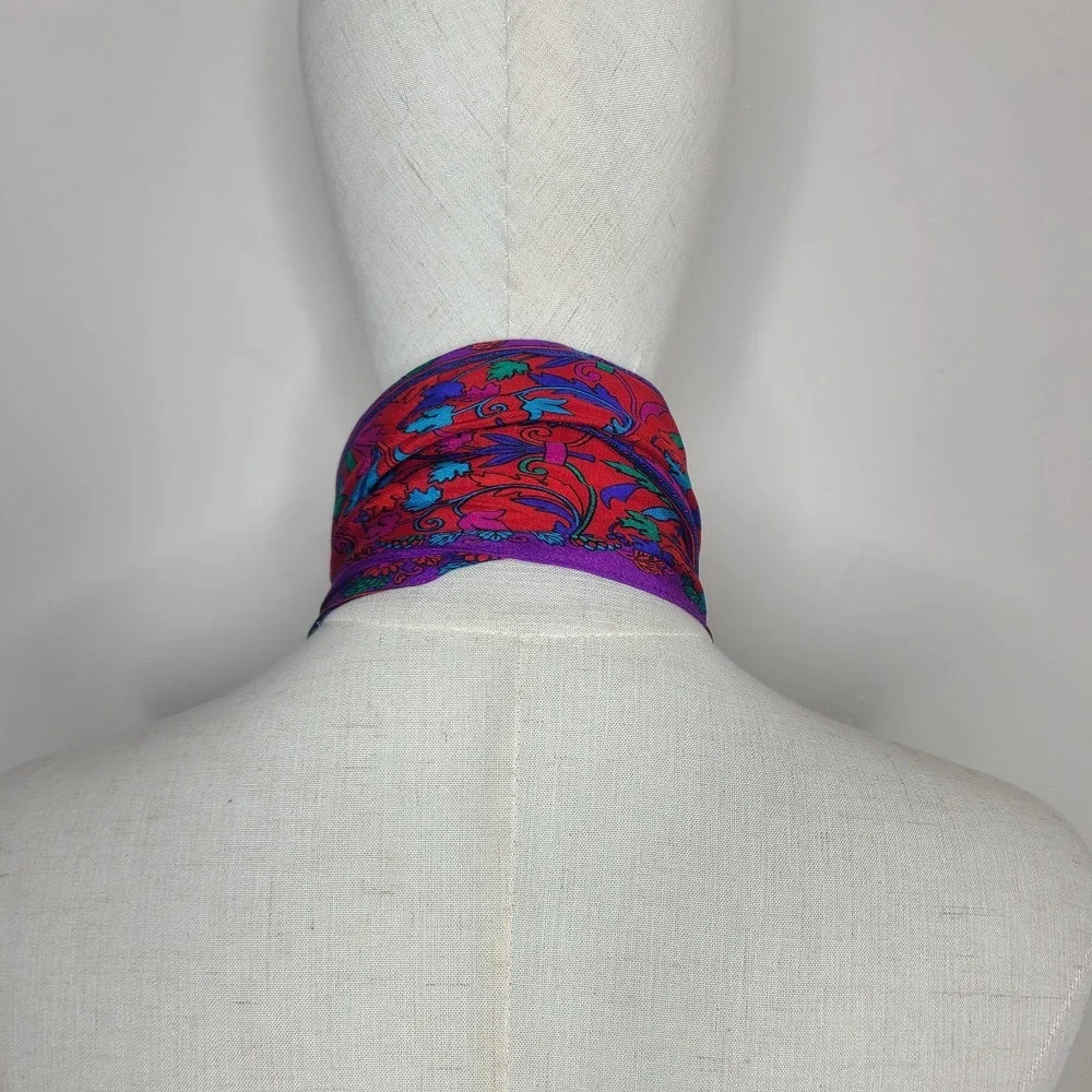 Vintage‎ Liz Claiborne Silk Scarf Purple Red Floral Skinny Pointed End 9